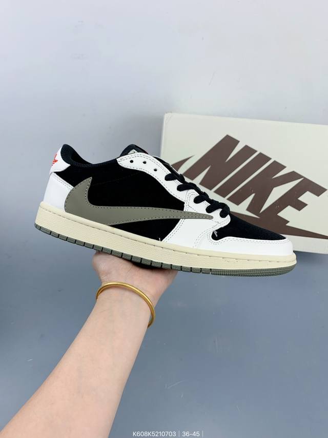 Aj1倒勾Travis Scott X Air Jordan 1 ” Reverse Mocha “ Aj1乔1 Ts 闪电 联名倒钩 低帮文化篮球鞋 Size
