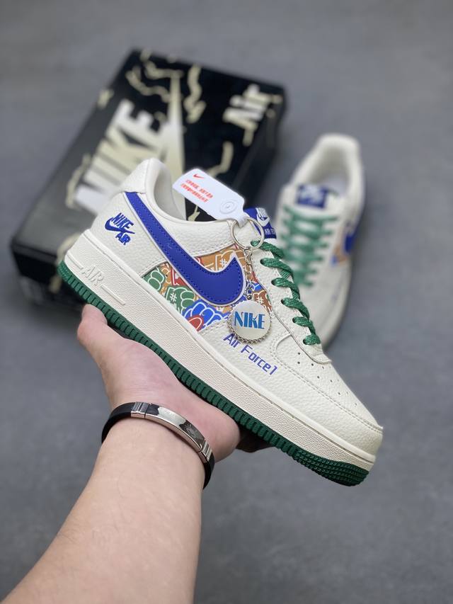 海外限量发售！公司级Nike Air Force 1 '07 Low “Nike联名 米蓝绿拼接”空军一号 低帮 运动鞋 休闲鞋 折边针车 工艺难度大 原楦头原