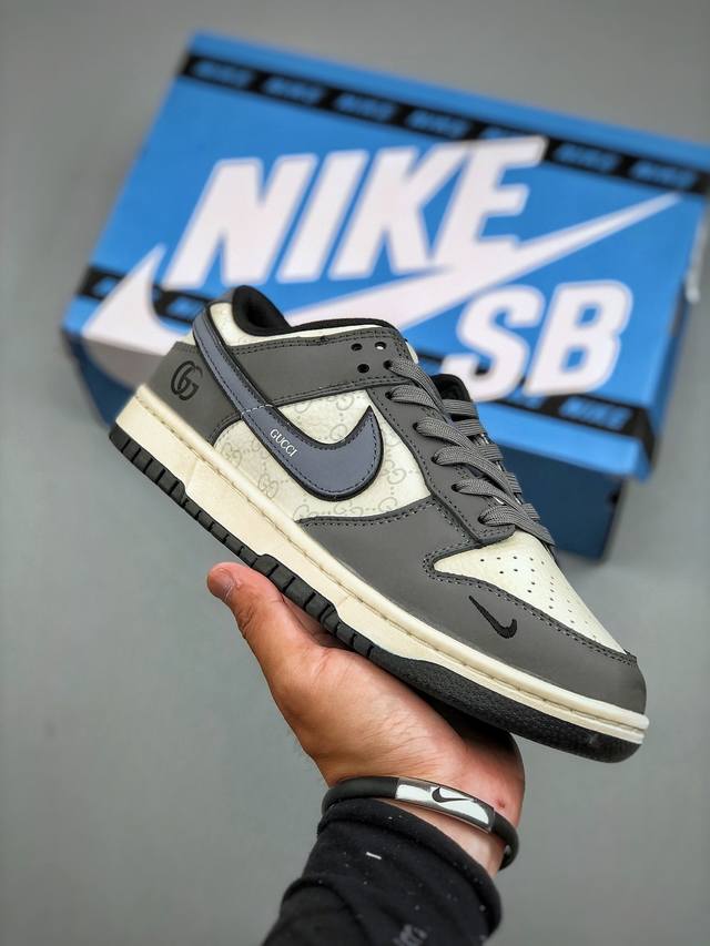 F版 海外爆款限量发售！高端定制Nike Sb Dunk Low “Gucci联名---白灰色”高端定制 低帮休闲板鞋 定制鞋盒 大厂纯原品质出货 超高清洁度