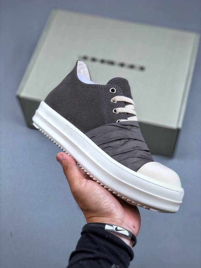 莞产G版，Ro Rick Owens 瑞克 欧文斯 Drkshdw 支线品牌 款式 侵权三角标 低帮 经典底 细鞋带款，帆布深灰色 面料 东莞原厂进口全新202