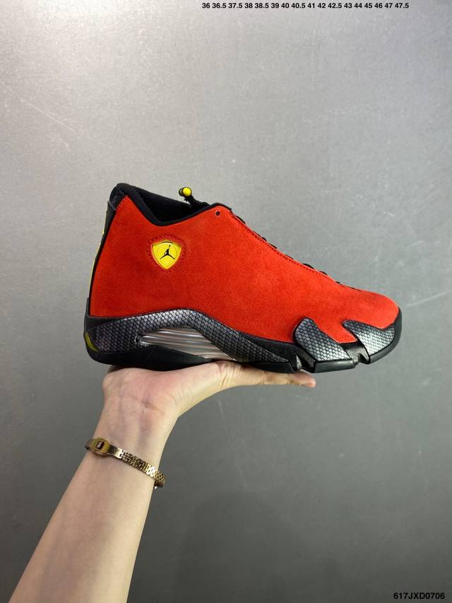 Air Jordan 14 Retro Ferrari 中帮 法拉利红 Aj14 乔丹14代 Aj14 乔14 低邦 红黑 男女同款 乔丹篮球鞋系列 整双鞋采用