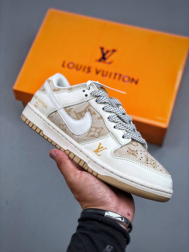 P版 海外爆款限量发售！Nike Air Dunk Low 1“Lv联名 牛仔棕拼接 ”经典牛仔蓝红搭配 满天星鞋带 海外潮流爆款 低帮 复古 减震 防滑 耐磨