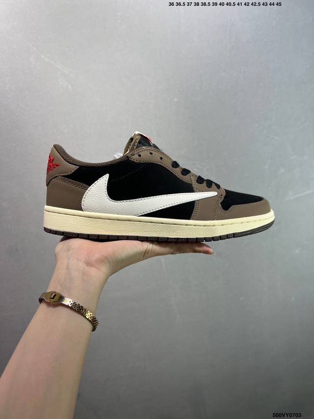 特价Aj1倒勾Travis Scott X Air Jordan 1 ” Reverse Mocha “ Aj1乔1 Ts 闪电 联名倒钩 低帮文化篮球鞋 完美