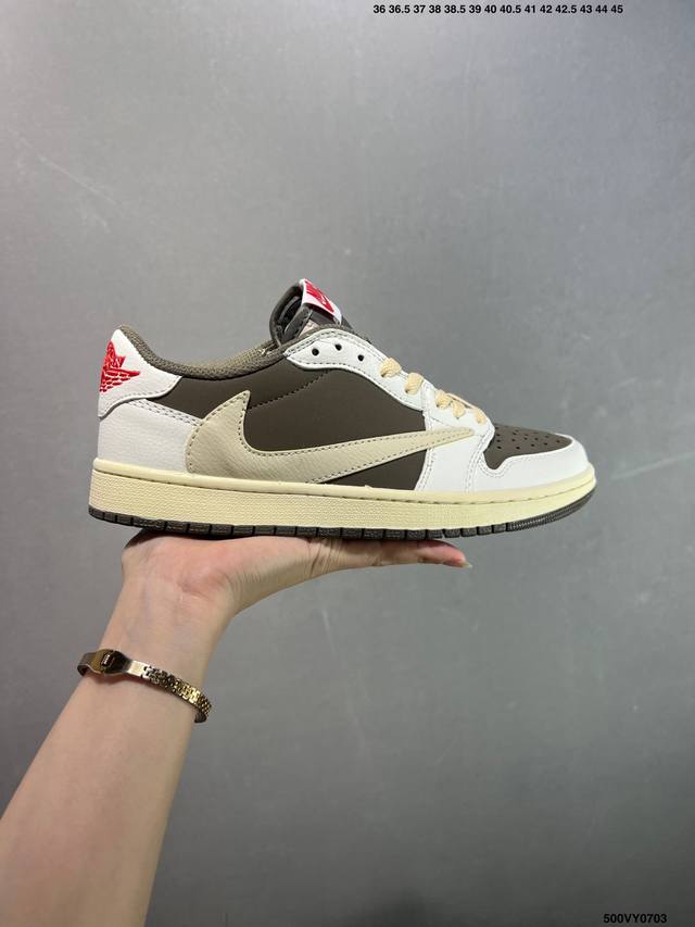 特价Aj1倒勾Travis Scott X Air Jordan 1 ” Reverse Mocha “ Aj1乔1 Ts 闪电 联名倒钩 低帮文化篮球鞋 完美