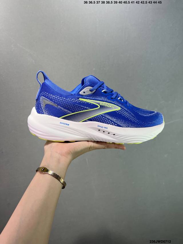 公司级Brooks 布鲁克斯 Glycerin 22蓝黄 甘油22代低帮缓震运动慢跑鞋 注入氮气之后的超凡缓震体验。穿过布鲁克斯的伙伴都知道，布鲁克斯的鞋面已经