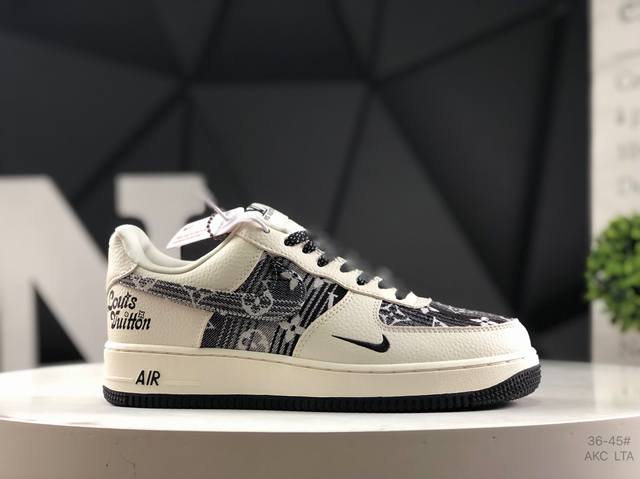海外爆款限量发售！高端定制 耐克 Nike Air Force 1 '07 Low 路易威登Lv联名--- 白黑牛仔印花 高端定制 低帮休闲板鞋 定制鞋盒 大厂