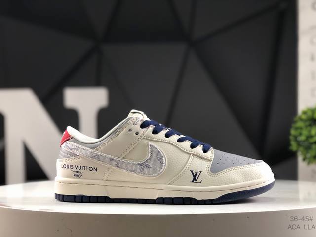 海外爆款限量发售！耐克 Nike Sb Dunk Low“ Lv联名 牛仔灰红拼接” 周年高端定制 低帮休闲板鞋 定制鞋盒 大厂纯原品质出货 超高清洁度 皮料切