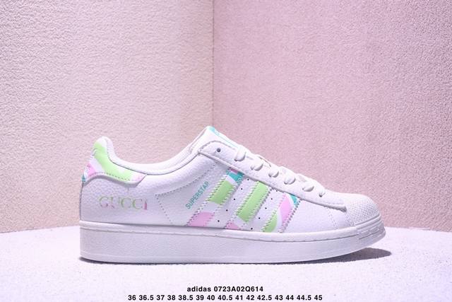 海外爆款限量发售！高端定制Adidas “古驰联名-彩条贝壳头”高端定制 低帮休闲板鞋 定制鞋盒 大厂纯原品质出货 超高清洁度 皮料切割干净无任何毛边 细节完美