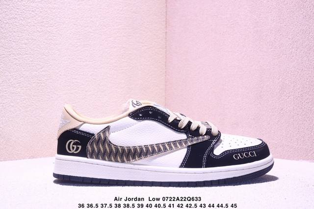 公司级 时尚元素X Jordan Air Jordan Low 倒勾 “古驰联名''，经典黑白碰撞独特纹理配色，融合了Travis Scott 独特的潮流风格，