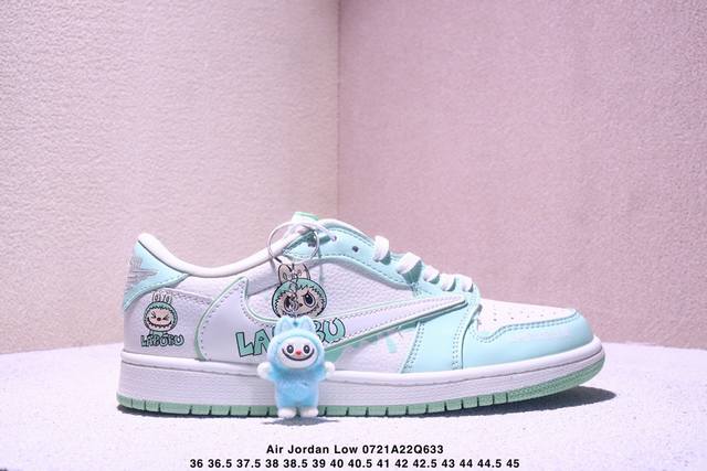 公司级 时尚元素X Jordan Air Jordan Low 倒勾 “Labubu联名''，经典蓝白绿配色，融合了Travis Scott 独特的潮流风格，个