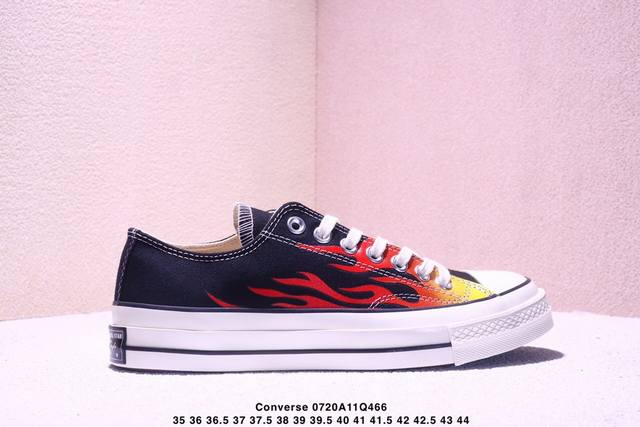 Converse 匡威经典复古火焰高帮重磅回归Converse 匡威1970S Ctas 70 Hi经典复古火焰高帮黑红拼接帆布鞋原厂亮油 双层布围条 硫化休闲