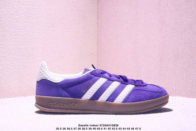 真标Originals Gazelle Indoor 德训系列三叶草复古休闲运动板鞋 原装公司级鞋面采用反绒革组合环保纤维革材质，外置Rb橡胶大底，耐磨不打滑。