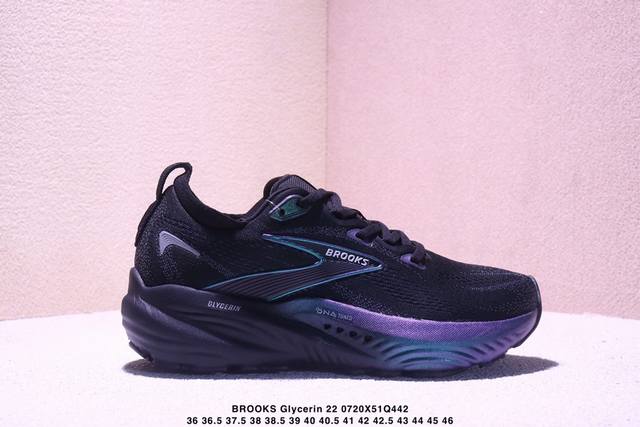 Brooks布鲁克斯Glycerin 22甘油 跑步鞋男新款透气缓震支撑运动 甘油22跑鞋是布鲁克斯。甘油22拥有非常亮眼的外观设计，采用了鲜艳夺目的色彩和稳定
