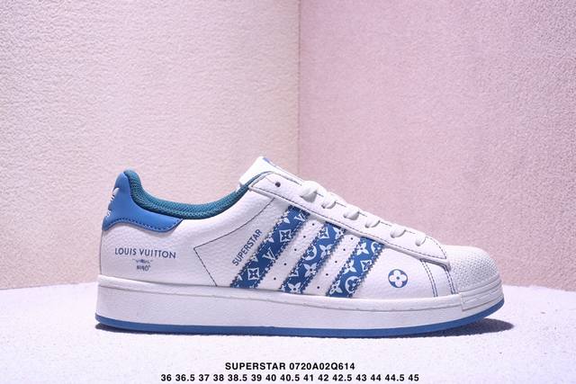 海外爆款限量发售！高端定制贝壳头阿迪Adidas Originals Superstar “巴黎世家联名---米白浅蓝色”高端定制 低帮休闲板鞋 定制鞋盒 大厂