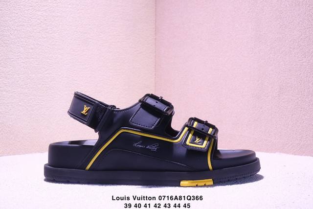 Louis Vuitton魔术贴平底休闲凉鞋 众多明星网红上脚 鞋面采用防水Tpu材质 扣饰经过防氧化防腐蚀处理 原版大扣 并非市场上的烤漆掉色便宜扣饰 大底采