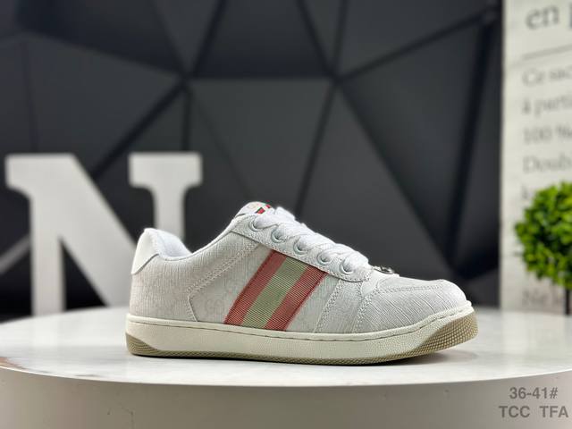 Gucci Distressed Screener Sneaker古驰经典小脏鞋原型复古百搭做旧老爹板鞋 复古学院风546551 尺码：如图所示 Tcc Tfa