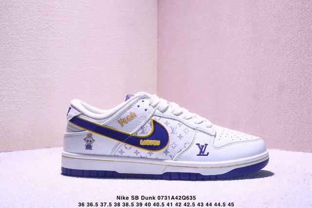 Nike Sb Dunk Low“Lv 拉布布 三方联名 白蓝金” 高端定制 低帮休闲板鞋 定制鞋盒 大厂纯原品质出货 超高清洁度 皮料切割干净无任何毛边 细节