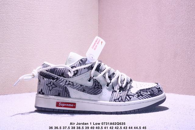 海外爆款限量发售！Nike Jordan Air Jordan 1“Lv联名 灰花布抽绳” 高端定制 低帮 复古 减震 防滑 耐磨 篮球鞋 定制鞋盒 大厂纯原品