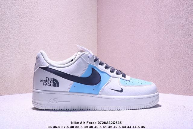 海外限量发售！公司级Nike Air Force 1 '07 Low “北面联名 米浅蓝灰勾”空军一号 低帮 运动鞋 休闲鞋 折边针车 工艺难度大 原楦头原纸板