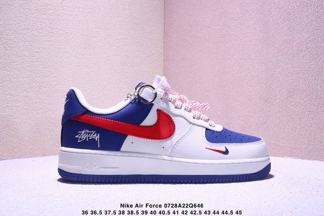 海外限量发售！公司级Nike Air Force 1 '07 Low “斯图西联名 米蓝红针织勾”空军一号 低帮 运动鞋 休闲鞋 折边针车 工艺难度大 原楦头原