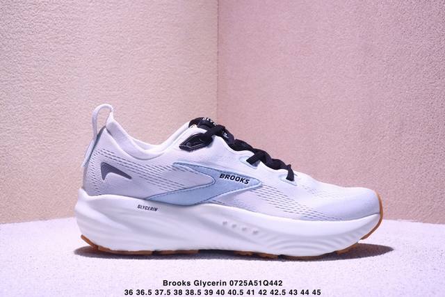 Brooks布鲁克斯 Glycerin 22 甘油22 舒适百搭耐磨透气回弹 低帮 休闲马拉松长跑跑步鞋 男款 白蓝色Xm0725Q442