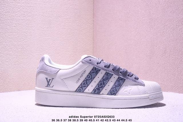 纯原 Clot X Ad Originals Supertar#贝壳头Lv联名限定 贴合柔软皮料白灰配色 ，这双鞋的整体设计思路和风格可以说很Clot。鞋款整体