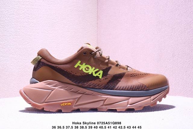 公司级Hoka Skyline-Float X 网面透气 防滑轻便厚底跑步鞋缓冲性为各种阶段的跑者带来动感稳定的跑步体验 相比常规跑鞋用几何形跑鞋中底 双脚自然