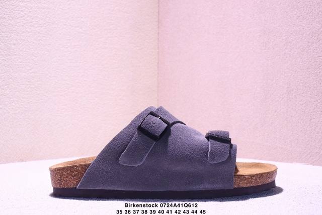 Birkenstock 勃肯半拖系列克罗心双扣金属扣设计，双杠绑带夏季凉鞋 头层皮材质#采用质地柔软牛皮绒面革植入羊羔毛鞋垫和里衬材质 #中底搭载缓震软木橡胶