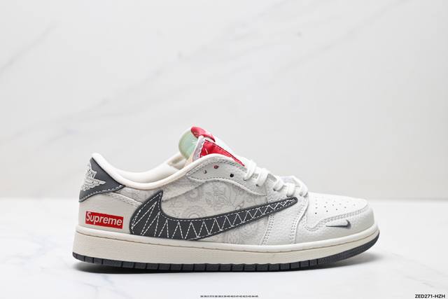 公司级Nike Air Jordan 1 X Travis Scott Aj1倒勾 乔一倒钩 ‘Diy’定制 耐克 低帮文化篮球鞋 完美品质出货 细节如图所示