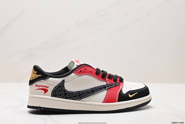 公司级Nike Air Jordan 1 X Travis Scott Aj1倒勾 乔一倒钩 ‘Diy’定制 耐克 低帮文化篮球鞋 完美品质出货 细节如图所示