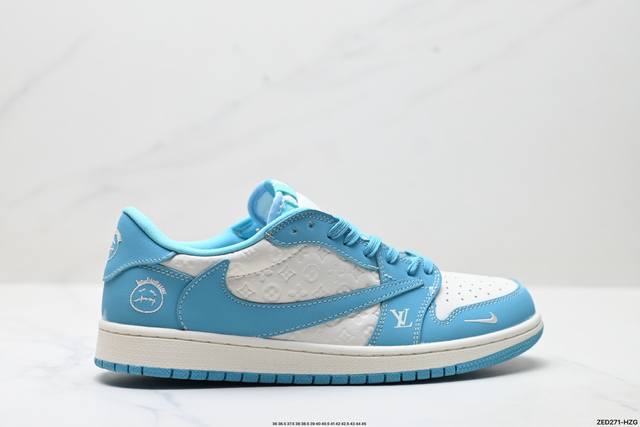公司级Nike Air Jordan 1 X Travis Scott Aj1倒勾 乔一倒钩 ‘Diy’定制 耐克 低帮文化篮球鞋 完美品质出货 细节如图所示