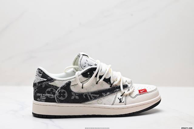 公司级Nike Air Jordan 1 X Travis Scott Aj1倒勾 乔一倒钩 ‘Diy’定制 耐克 低帮文化篮球鞋 完美品质出货 细节如图所示
