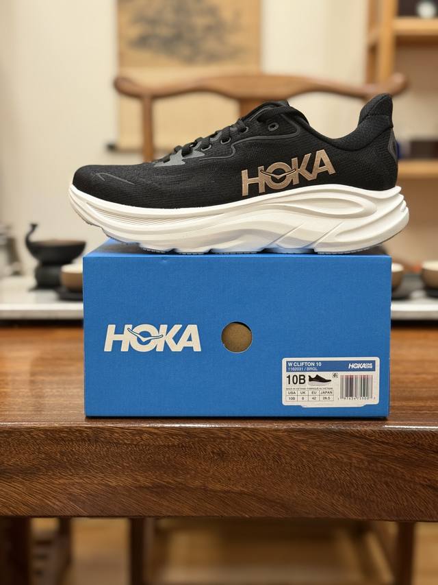 公司级 平台货 Hoka One Clifto 10 克里夫顿10 高端Hoka 一比一复刻 高度还原 黑白金 1162031 Brgl 男女鞋 36 36.5