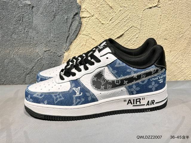 高端定制Nike Air Force 1 '07 Low 路易威登联名--- 牛仔蓝黑勾 Lv印花 高端定制 低帮休闲板鞋 定制鞋盒 大厂纯原品质出货 超高清洁