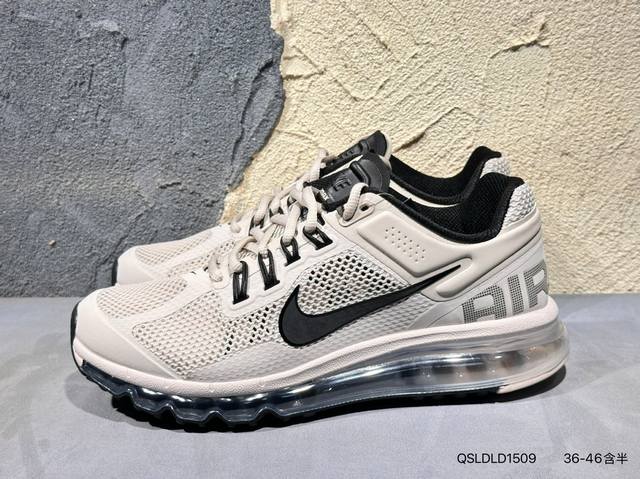 Nk Air Max 2013 58耐克复古透气网布气垫跑鞋 Fz3156 010#搭配全掌式 Max Air 气垫，为步伐注入充沛活力。半透明中底和外底，为整