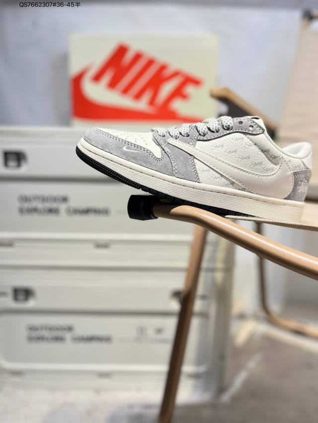 公司级头层皮斯图西 X 乔丹Air Jordan 1 Low Aj1低帮系列篮球鞋 官方同步配色 原装级产物 #拒绝公底 立体鞋型 细节完美 高清洁度Xy268