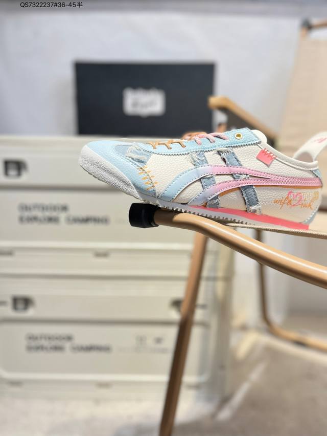 定制款# Onitsuka Tiger Mexico 66 Sd 鬼冢虎 墨西哥升级版系列低帮复古经典虎爪百搭休闲皮革慢跑鞋 采用软质粒面牛剖革组合翻毛皮饰条鞋