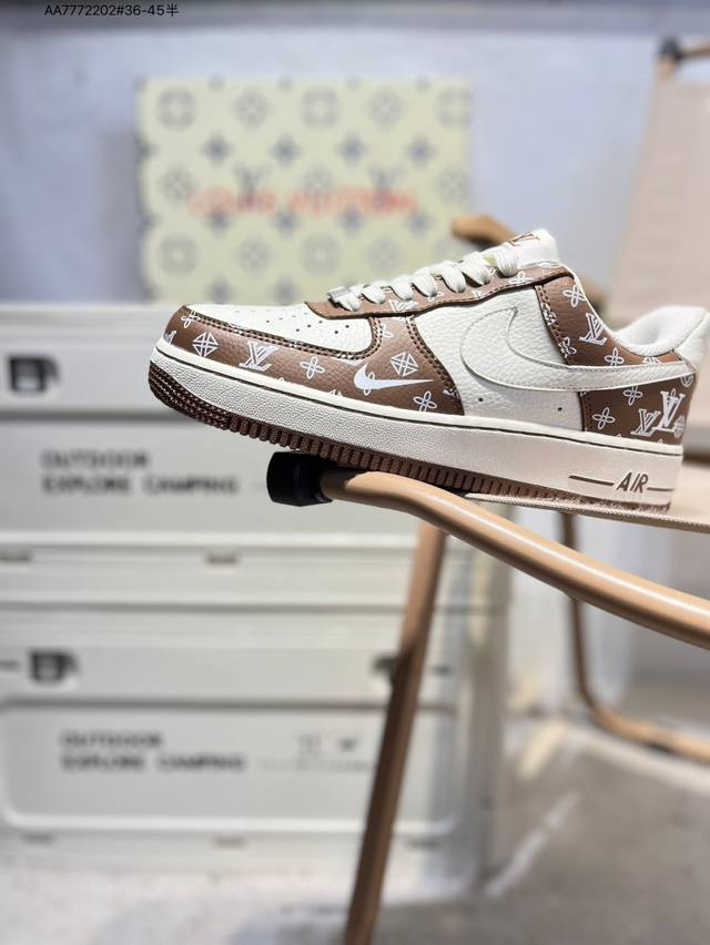 Lv X Nk Air Force 1'07 Low 空军一号低帮休闲板鞋 #定制皮料 原楦原纸板 纯正空军版型 高清洁度 内置全掌气垫Lw9279 Aa777