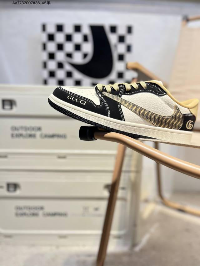 公司级头层皮古驰 X 乔丹Air Jordan 1 Low Aj1低帮系列篮球鞋 官方同步配色 原装级产物 #拒绝公底 立体鞋型 细节完美 高清洁度Xb1979