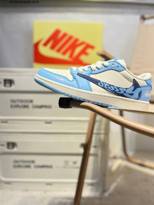 公司级头层皮斯图西 X 乔丹Air Jordan 1 Low Aj1低帮系列篮球鞋 官方同步配色 原装级产物 #拒绝公底 立体鞋型 细节完美 高清洁度Hs806