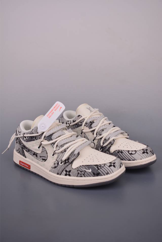 Air Jordan 1 Low Supreme联名解构绑带 纯原大厂出品 极力推荐定制鞋盒 大厂纯原品质出货 超高清洁度 皮料切割干净无任何毛边 细节完美 官