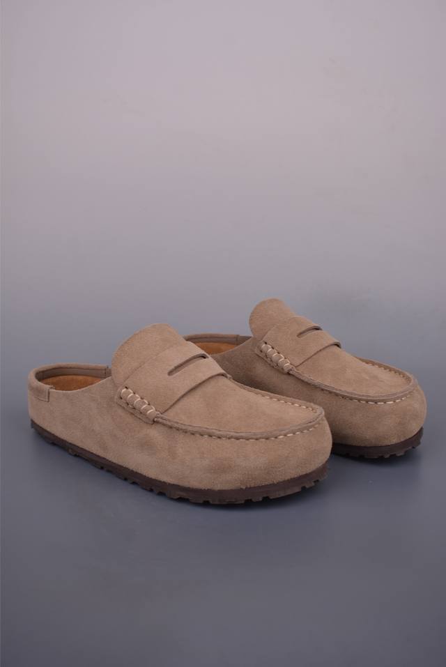 博肯Birkenstock Naples Wrapped穆勒系列包头乐福牛皮绒面革 复古软木底休闲拖鞋时下大火的老钱风 乐福式设计鞋头增加了优雅的气质可为各式休