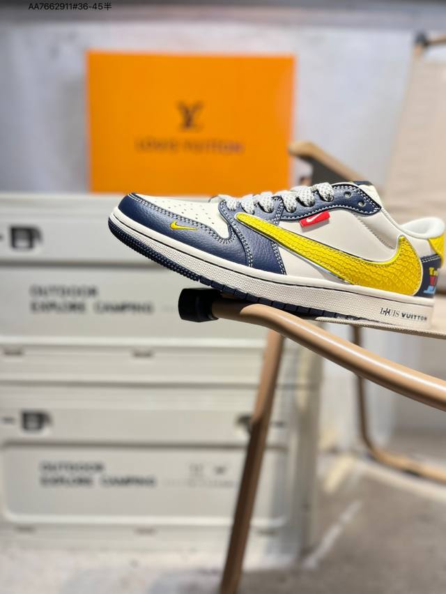 公司级头层皮Lv X 乔丹Air Jordan 1 Low Aj1低帮系列篮球鞋 官方同步配色 原装级产物 #拒绝公底 立体鞋型 细节完美 高清洁度Hs8068