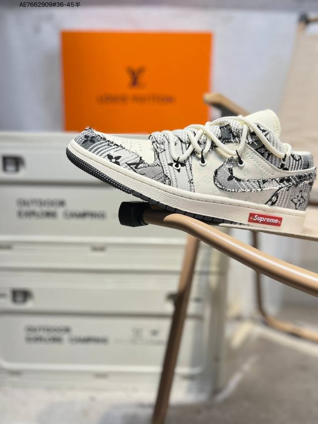 公司级头层皮Supreme X 乔丹Air Jordan 1 Low Aj1低帮系列篮球鞋 官方同步配色 原装级产物 #拒绝公底 立体鞋型 细节完美 高清洁度Y