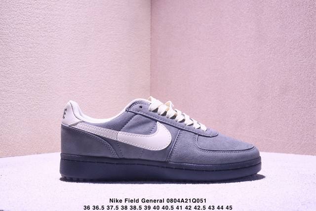 Nike 耐克 男女鞋半码制，原楦原纸版开发版型，采用粒面硬质牛剖革组合牛津布鞋面材质，外置耐磨橡胶外底重现经典宝藏鞋款重新带回，耐克Nike Field Ge