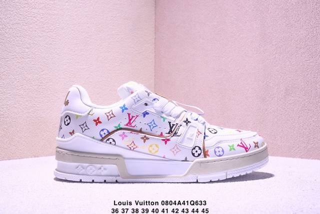 Louis Vuitton 路易威登～彩色印花 广东原产高性价比，采用皮革鞋面材质，内里小羊皮打造及去味海玻璃脚垫，空胶工艺，外置耐磨橡胶大底全新Lv路易威登L