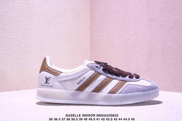 公司级Adidas Originals Gazelle Indoor Indoor Lv T头鞋 Lv联名 防滑耐磨轻便 低帮 板鞋 男女同款 白棕 以柔软的皮