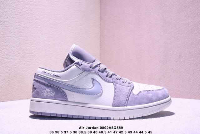 Nike Jordan Air Jordan 1“斯图西联名 米灰双拼猪八” 高端定制 低帮 复古 减震 防滑 耐磨 篮球鞋 定制鞋盒 大厂纯原品质出货 超高清