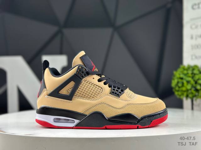 Air Jordan 4 Retro 沙漠黄黑红 迈克尔 乔丹Aj4代中帮复古休闲运动文化篮球鞋 原厂材料Tpu超Q弹网格材质 缜密拉帮及中底钢印细节 组合开窗