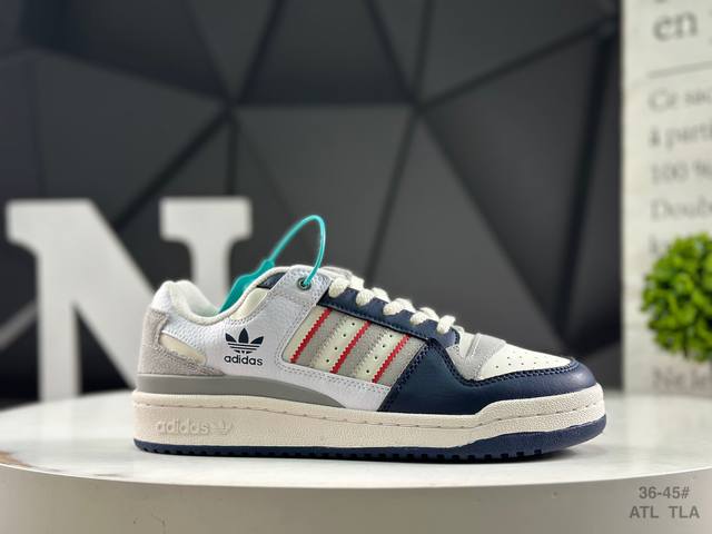 真标带半码 阿迪达斯 Ad Forum Low Cl 低帮百搭潮流休闲运动 板鞋 以复古篮球鞋的外形为基础 采用皮革拼接 简约百搭 更加贴合舒适 中底内侧网格造